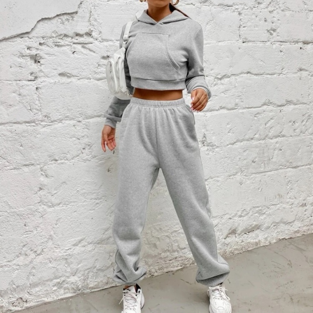 Kangaroo Pocket Thermal Lined Hoodie With Joggers Set